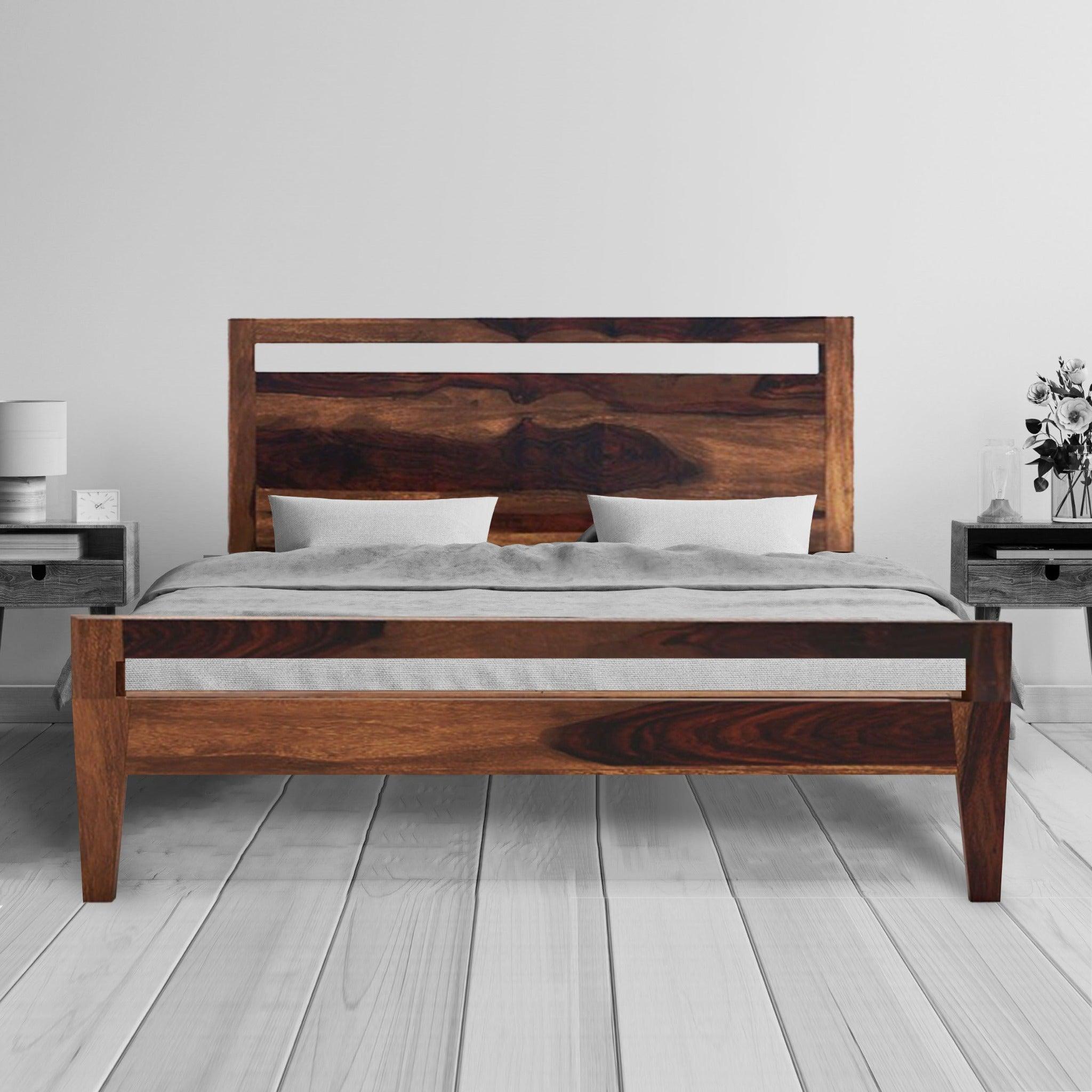 Lima Handmade Teak Wood King Size Plain Bed with 2 Bedside Tables Rustic Bedroom Furniture Set for Hotel Quality Luxury - Image 4