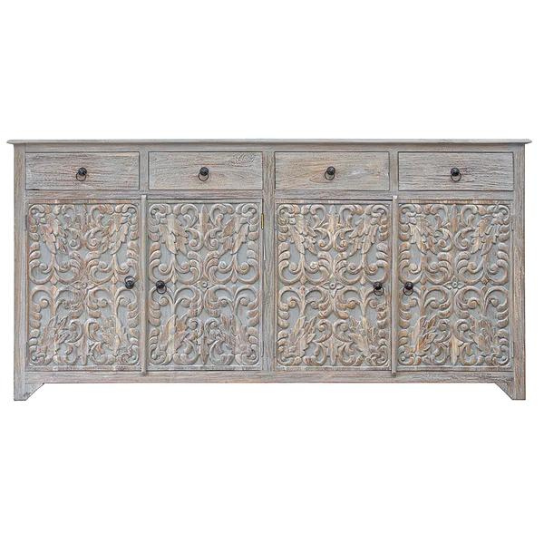 Spainss Hand Carved Teak Wood Sideboard Cabinet with 4 Doors and 4 Drawers ( Floral ) - Image 2