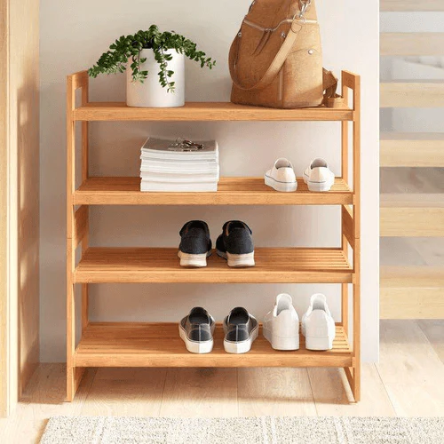Natural Art & Crafts Esmalte Handmade Solid Sheesham Wood Shoe Rack with 2-Tier Shelves Space-Saving Entryway & Hallway Shoe Organizer