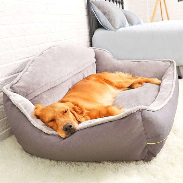 Brick Luxury Teak Wood Dog Bed Plush Upholstered Designer Pet Sofa, Durable & Comfortable - Image 2