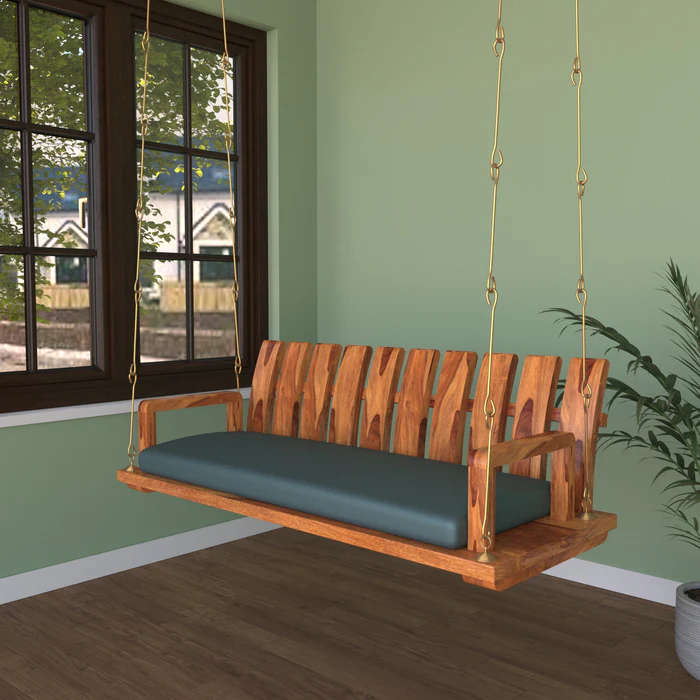 Stripped Wooden Glance Handmade Teak Wood Swing Patio Hammock Jhula Traditional Style