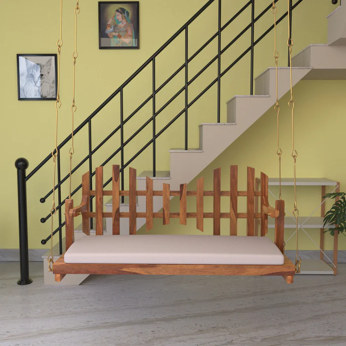 Classic Adorable New Cross Square Back Handmade Teak Wood Swing Patio Hammock Jhula Traditional Style