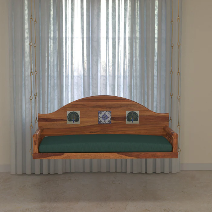 Natural Art & Crafts Traditional Antique Tiled Handmade Teak Wood Swing Patio Hammock Jhula Traditional Style