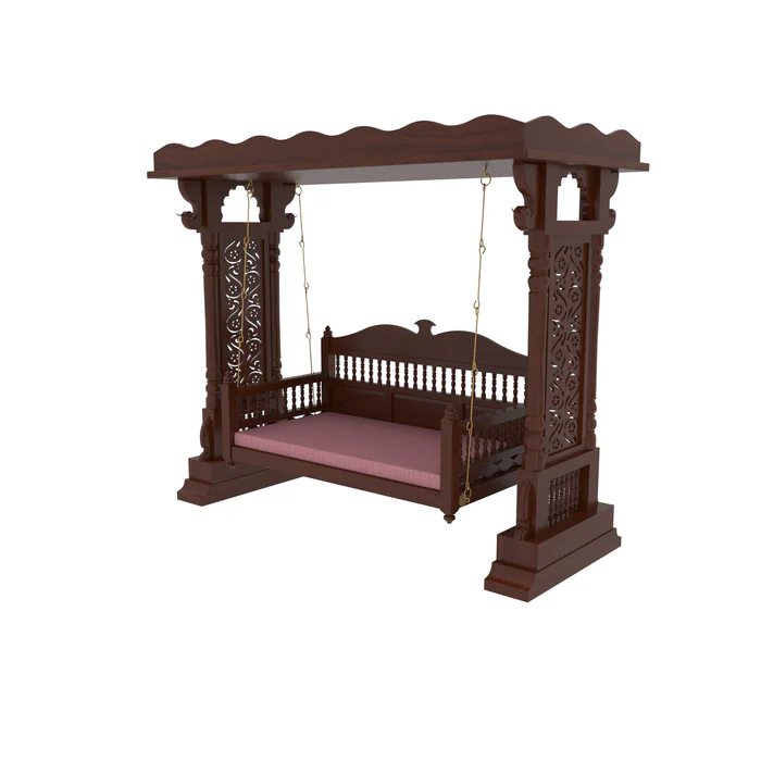 Vintage Hand Carved Swing, Hammock, Jhula, Cradle 3 Seater (Walnut Finish) - Image 5