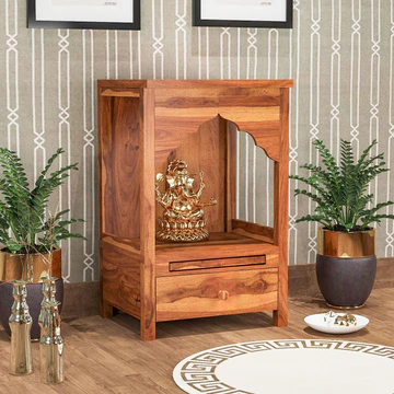 Handmade Teak Wood Wooden Temple Stylish Decorative Pooja Mandir for Home Unique Indian Altar & Religious