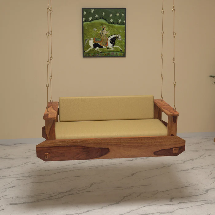 Natural Art & Crafts Majestic Montage Style Handmade Soft Upholstery Teak Wood Swing Patio Hammock Jhula Traditional Style - Image 2