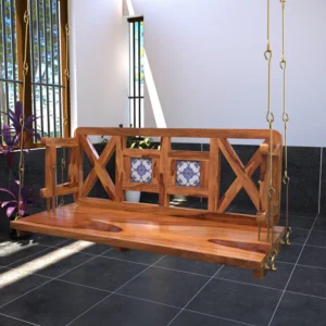 Natural Art & Crafts Modern Castle Style Tile Fitted Handmade Teak Wood Swing Patio Hammock Jhula Traditional Style