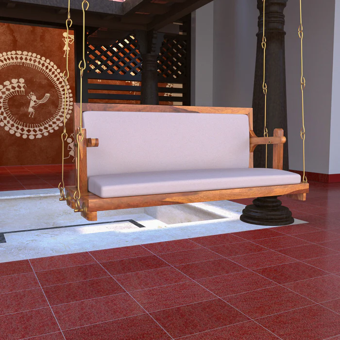 Vintage White Upholstered Handmade Teak Wood Swing Patio Hammock Jhula Traditional Indian Style - Image 2