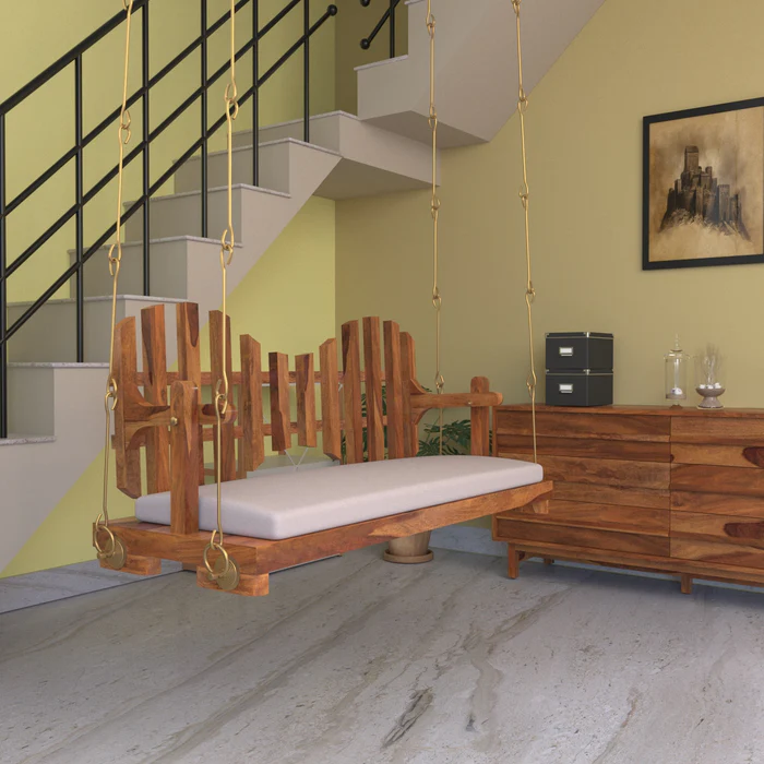 Classic Adorable New Cross Square Back Handmade Teak Wood Swing Patio Hammock Jhula Traditional Style - Image 2