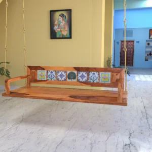 Melodious Multiple Tile Fitted Handmade Teak Wood Swing Patio Hammock Jhula Traditional Style
