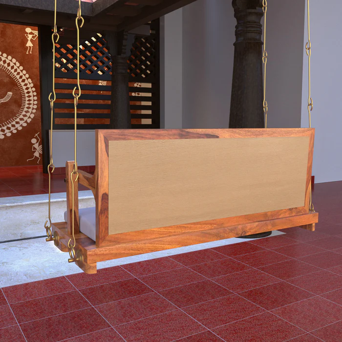 Vintage White Upholstered Handmade Teak Wood Swing Patio Hammock Jhula Traditional Indian Style - Image 3