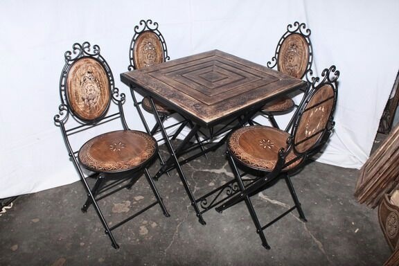 Iron frame Wooden Top Outdoor Dining Chair and Table - Image 7