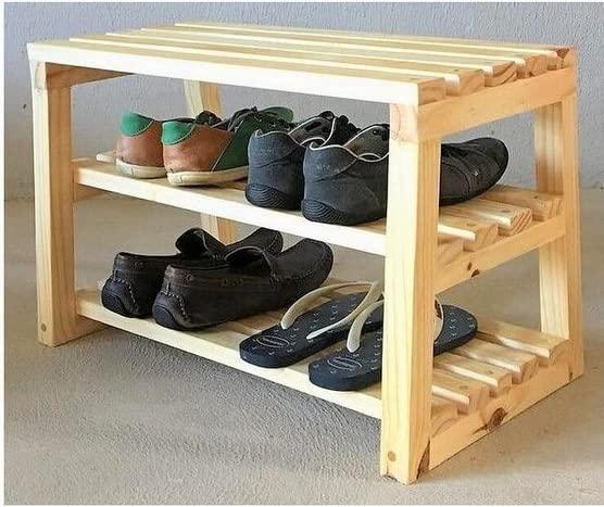 Harass Handmade Solid Sheesham Wood 2-Tier Shoe Rack for Entryway & Hallway