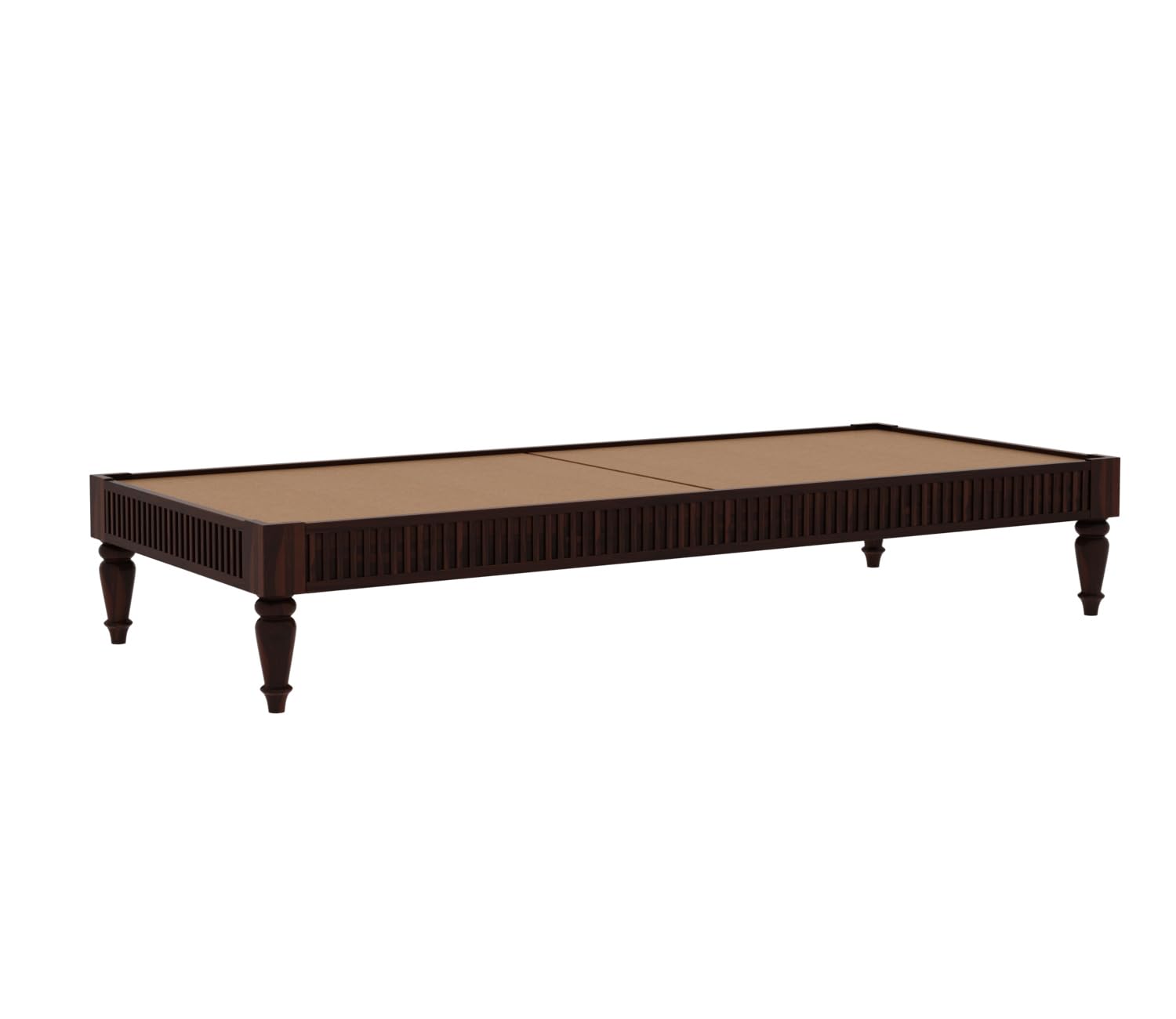 Emphasis Designer Handmade Rectangular Teak Wood Diwan Bed for Living Room Bedroom Walnut Finish - Image 4