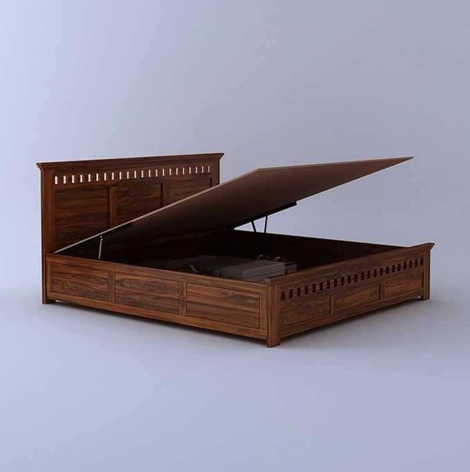 Armenia Premium Teak Wood Hydraulic Storage King Size Bed Modern Space Saving Design with Elegant Finish with - Image 2