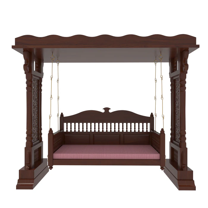 Vintage Hand Carved Swing, Hammock, Jhula, Cradle 3 Seater (Walnut Finish) - Image 2
