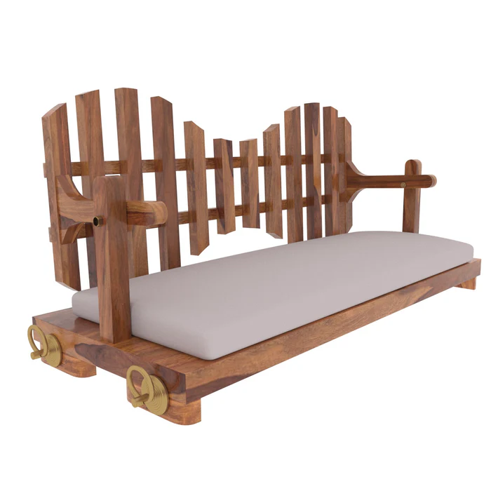 Classic Adorable New Cross Square Back Handmade Teak Wood Swing Patio Hammock Jhula Traditional Style - Image 5