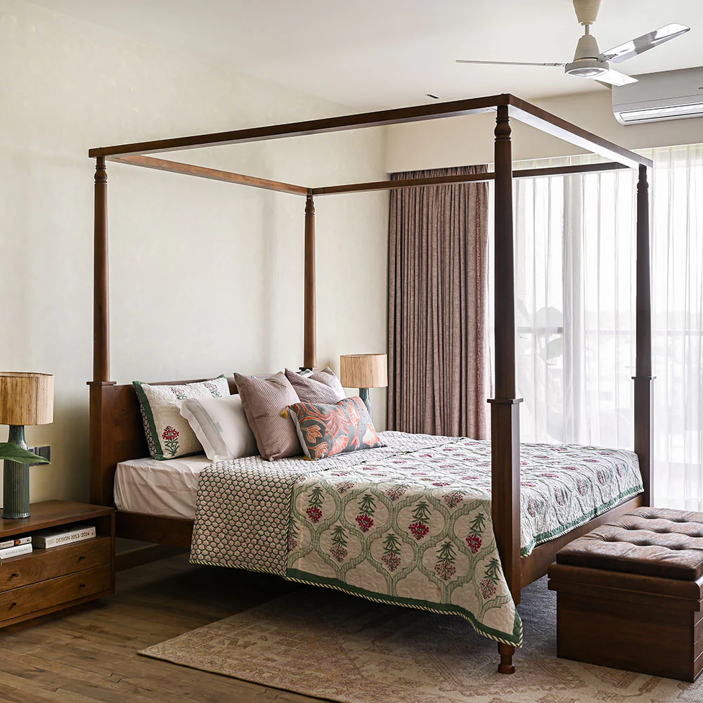 Allure Royal Handmade Teak Wood Poster Bed with 2 Bedside Tables