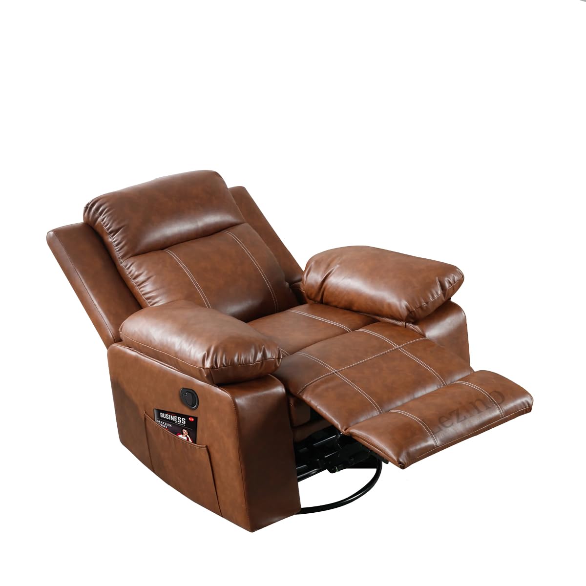 Manual Recliner Chair with Cup Holder, Pu Leather Recliner, Comfortable Living Room Seating (Brown) - Image 3