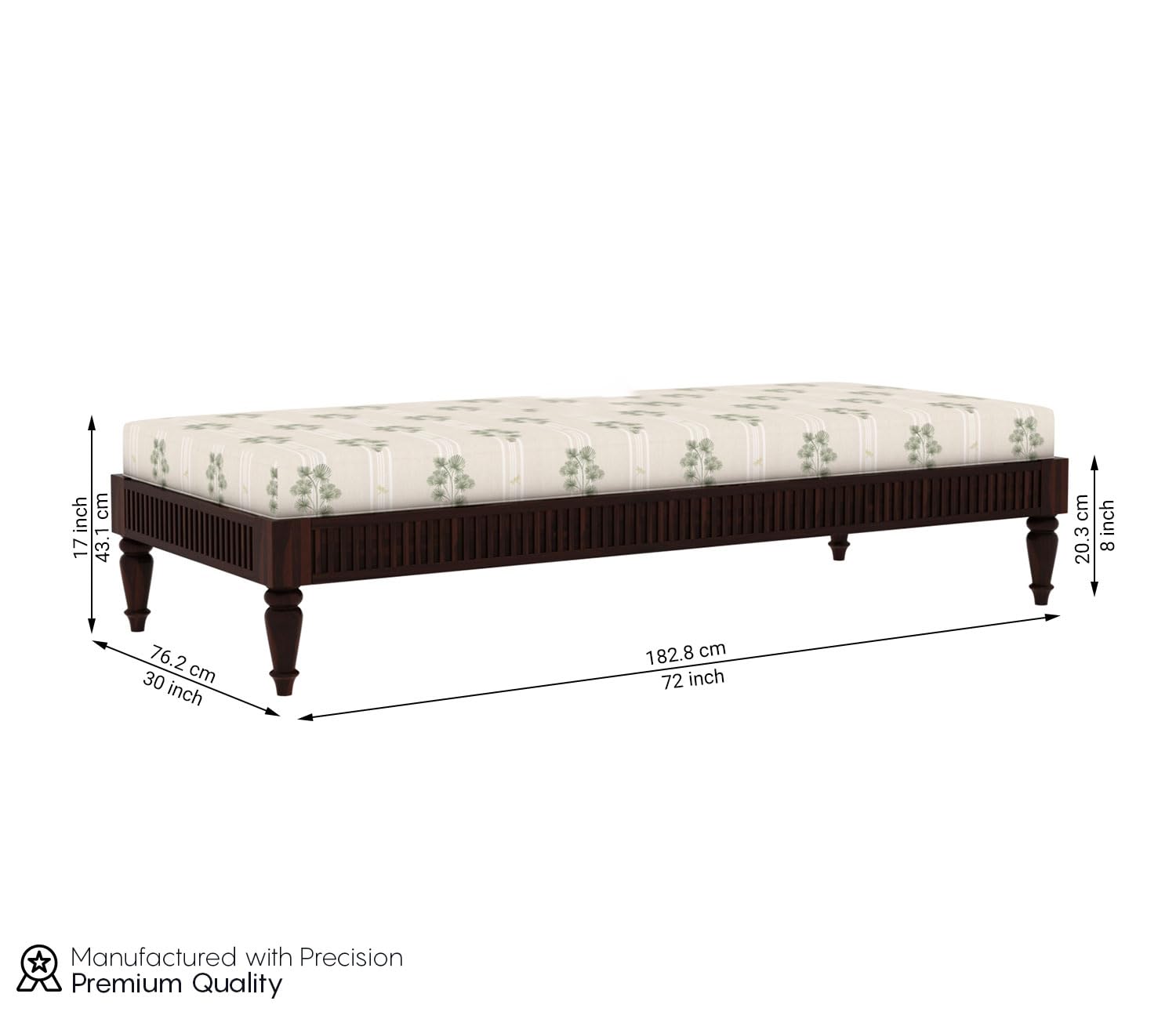 Emphasis Designer Handmade Rectangular Teak Wood Diwan Bed for Living Room Bedroom Walnut Finish - Image 5
