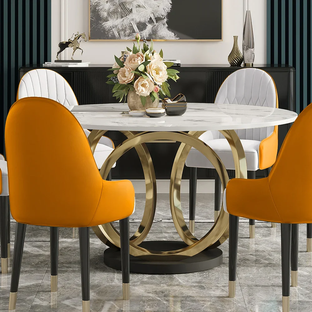 Modern Diamond Sintered Stone Top Round 4 Seater Dining Table Set – Space-Saving Elegant Design for Dining Room & Kitchen - Image 3