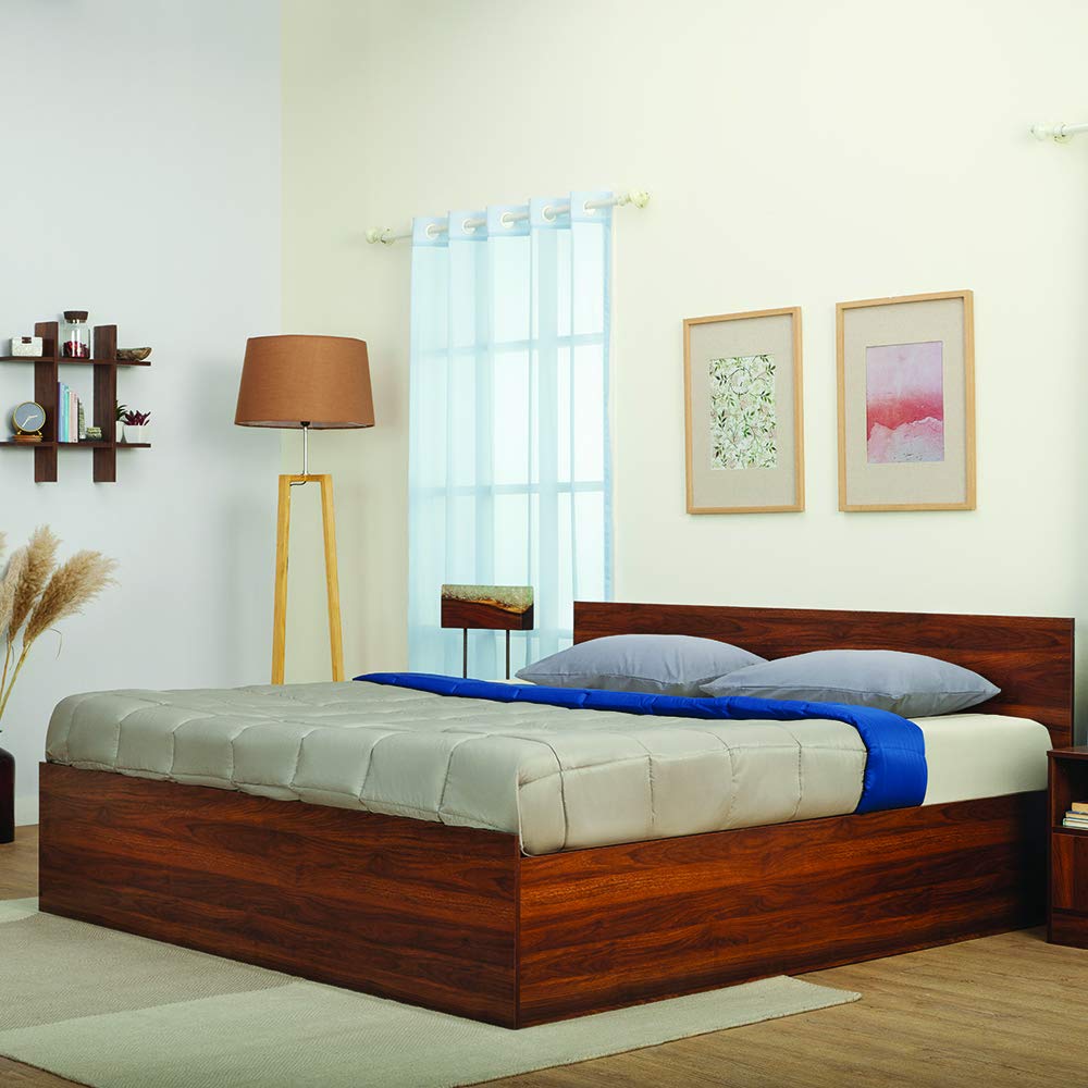 Natural Art & Crafts Columbian Handmade Teak Wood King Size Plain Bed Walnut Finish for Bedroom, Hotel