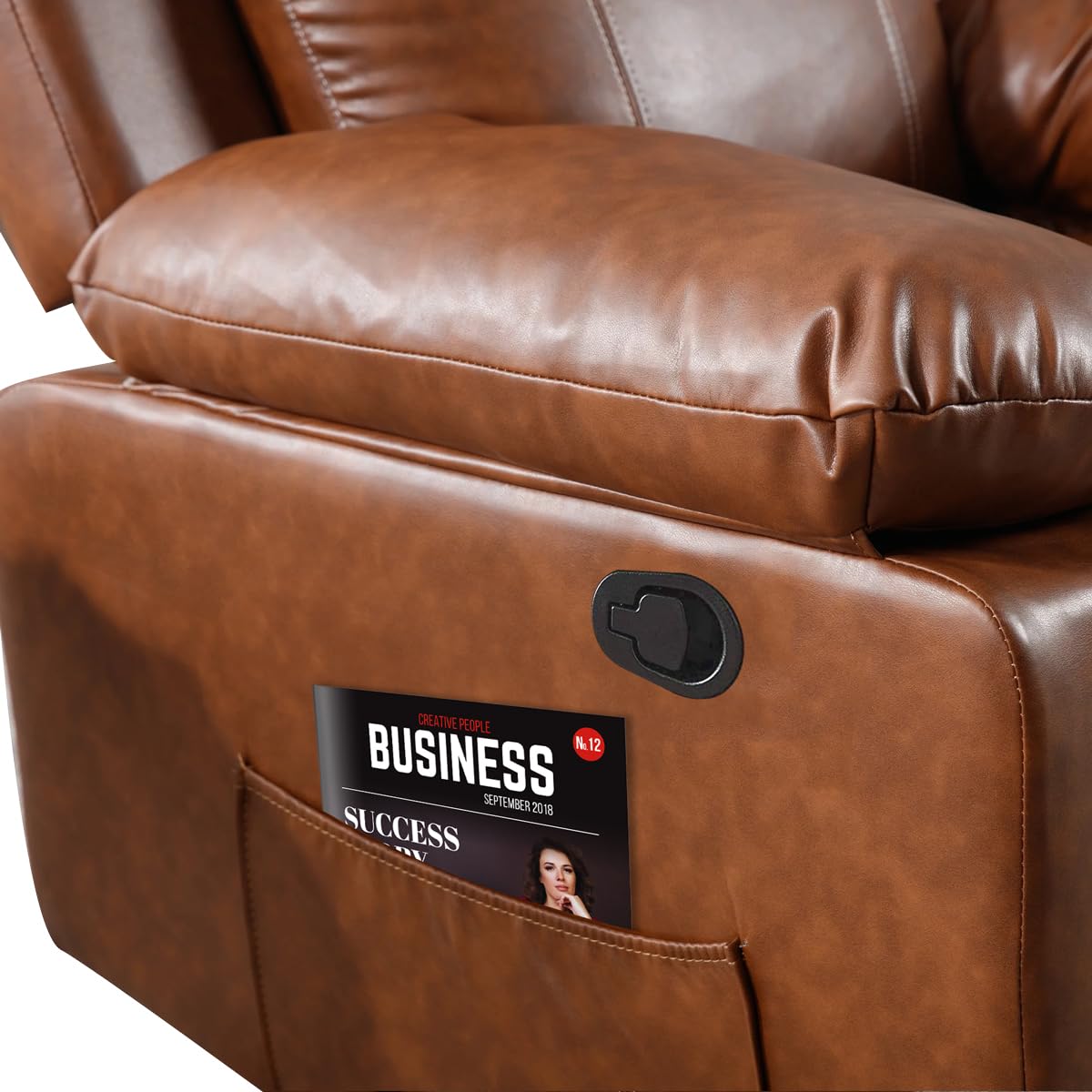 Manual Recliner Chair with Cup Holder, Pu Leather Recliner, Comfortable Living Room Seating (Brown) - Image 5