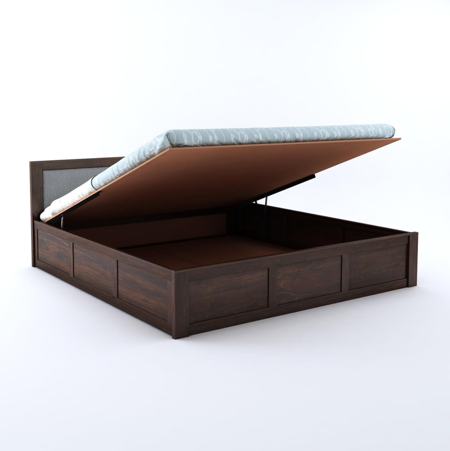 Natural Art & Crafts Fanzine Handmade Premium Teak Wood Hydraulic Storage King Size Bed Modern Space Saving Design with Elegant Finish - Image 4