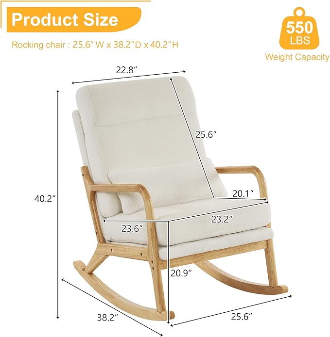 Glider Teak Wood Grandpa Rocking Chair Comfortable for Living Room & Porch Relaxation with Soft Cushion - Image 4