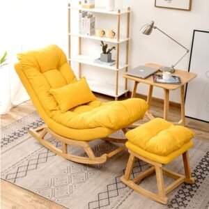 Handmade Superb Relaxing Comfortable Soft Fabric Teak Wood Recliner Chair with Ottoman