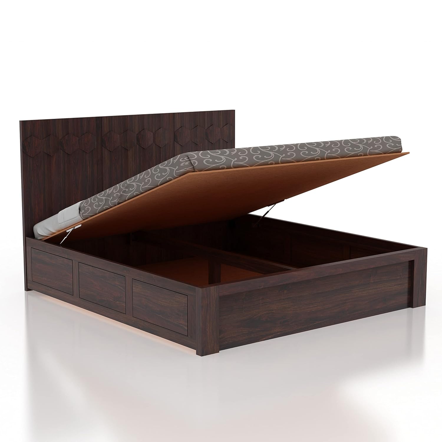 Hexa Handmade Premium Teak Wood Hydraulic Storage King Size Bed Modern Space Saving Design with Elegant Finish - Image 2