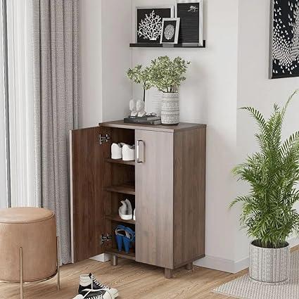 Natural Art & Crafts Gttga Engineered Wood Shoe Rack, 4-Shelf Space-Saving Shoe Storage Organizer for Entryway & Hallway, (Columbian Walnut Finish)