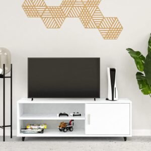 Cora Engineered Wood TV Entertainment Unit with 2 Shelves (Oak White)