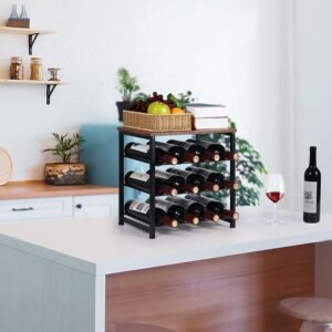Wine Racks Countertop Rustic 12 Bottles Wine Holder Stand Small Freestanding Wine Bottle Organizer Holder