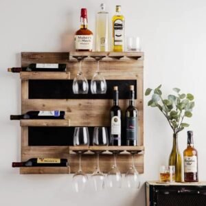 Natural Art & Crafts Jorden Design Elegant Wooden Wall Mounted Wine Rack, Bar Cabinet with, Wall Hanging Mini Bar for Home (Natural)