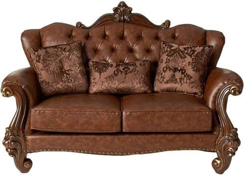 Hand-Carved Teak Wood 2-Seater Chaise Lounge with Leatherette Fabric ( Brown ) - Image 4