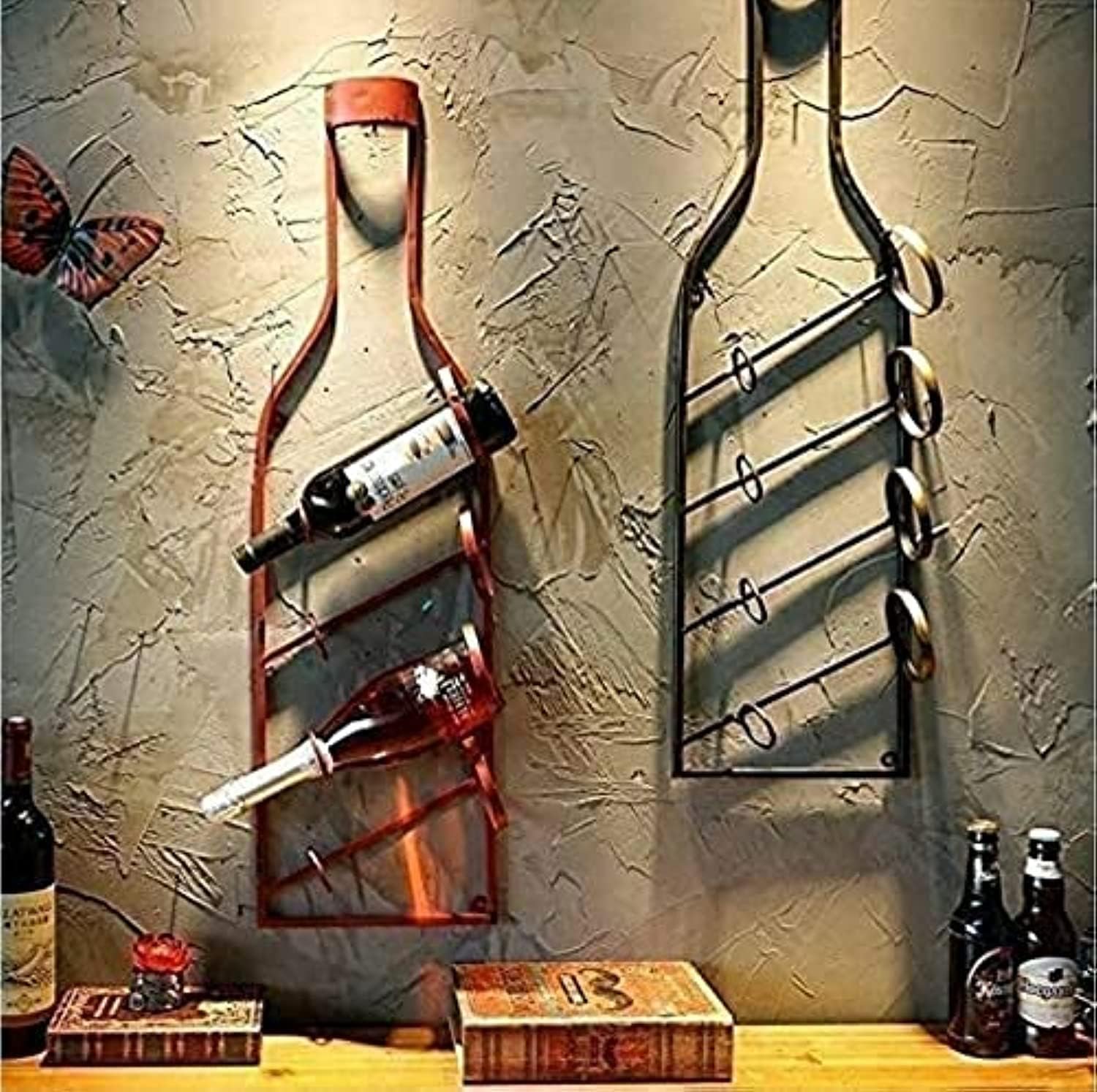 Decorative Metal Wall Mounted Wine Rack, Bar Cabinet with, Wall Hanging Mini Bar for Home (4 Bottle Wine Rack) - Image 4