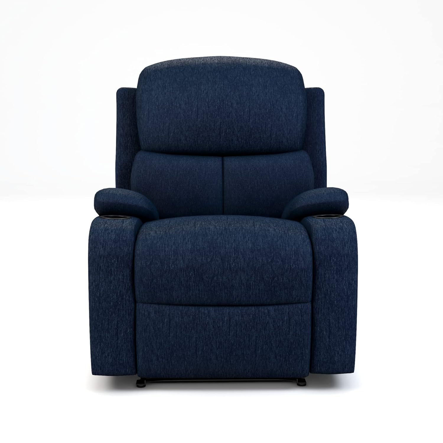 Manual Recliner Chair with Cup Holder, Soft Fabric Recliner, Comfortable Living Room Seating (Blue) - Image 3