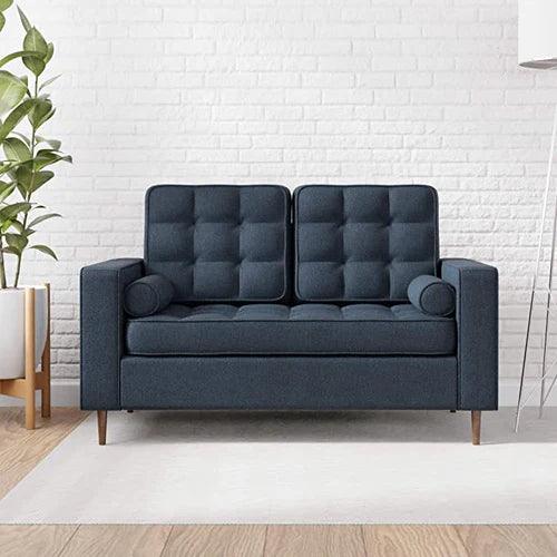 Modern Square Arms and Tufting-Bolster Leatherette 2-Seater Chaise Lounge With 2 Pillows ( Blue )