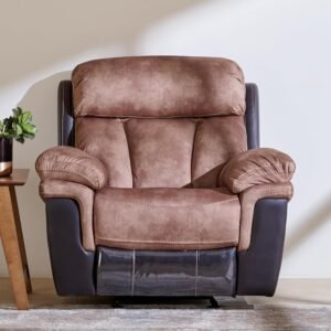 Aries Recliner Chair with Cup Holder, Faux Leather Recliner, Comfortable Living Room Seating (Brown)