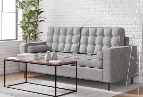 Modern Square Arms and Tufting-Bolster Leatherette 2-Seater Chaise Lounge With 2 Pillows ( Grey ) - Image 2