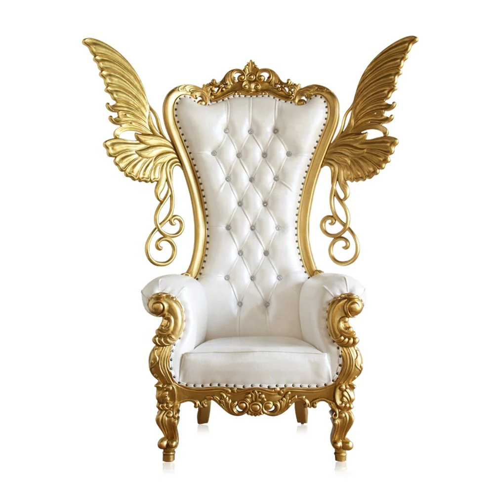 Special Wings Luxurious High Back Button Tufted Teak Wood Throne Chair Royal Wedding Chair, Elegant King & Queen ( Golden ) - Image 2