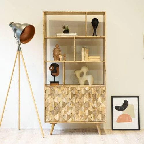 Pentagonal Hand-Carved Sideboard Cabinet with 1 Door & 3 Drawers Elegant Storage Solution for Home Decor