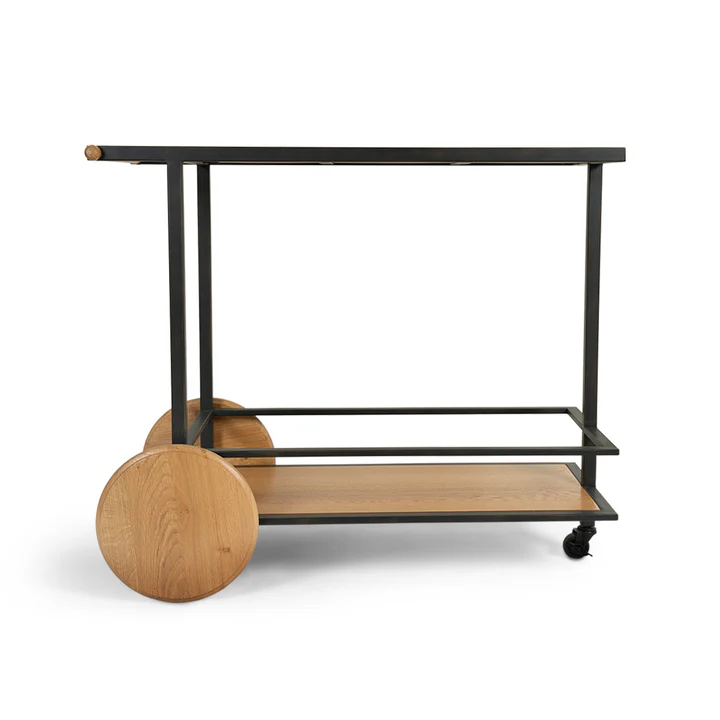 Oak 2-Tier Marble Top Metal Bar Serving Trolley with Wheels ( Bronze ) - Image 3