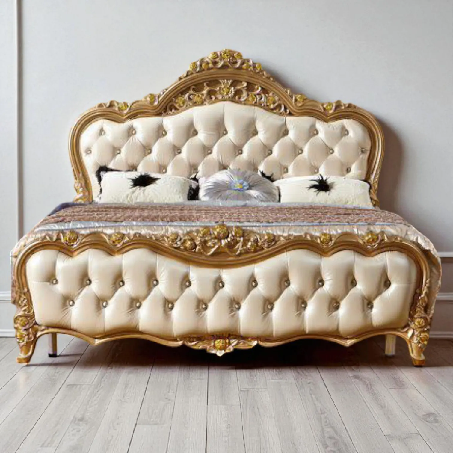 Royal King Size Carving Bed with Gold Deco Finish ACB02
