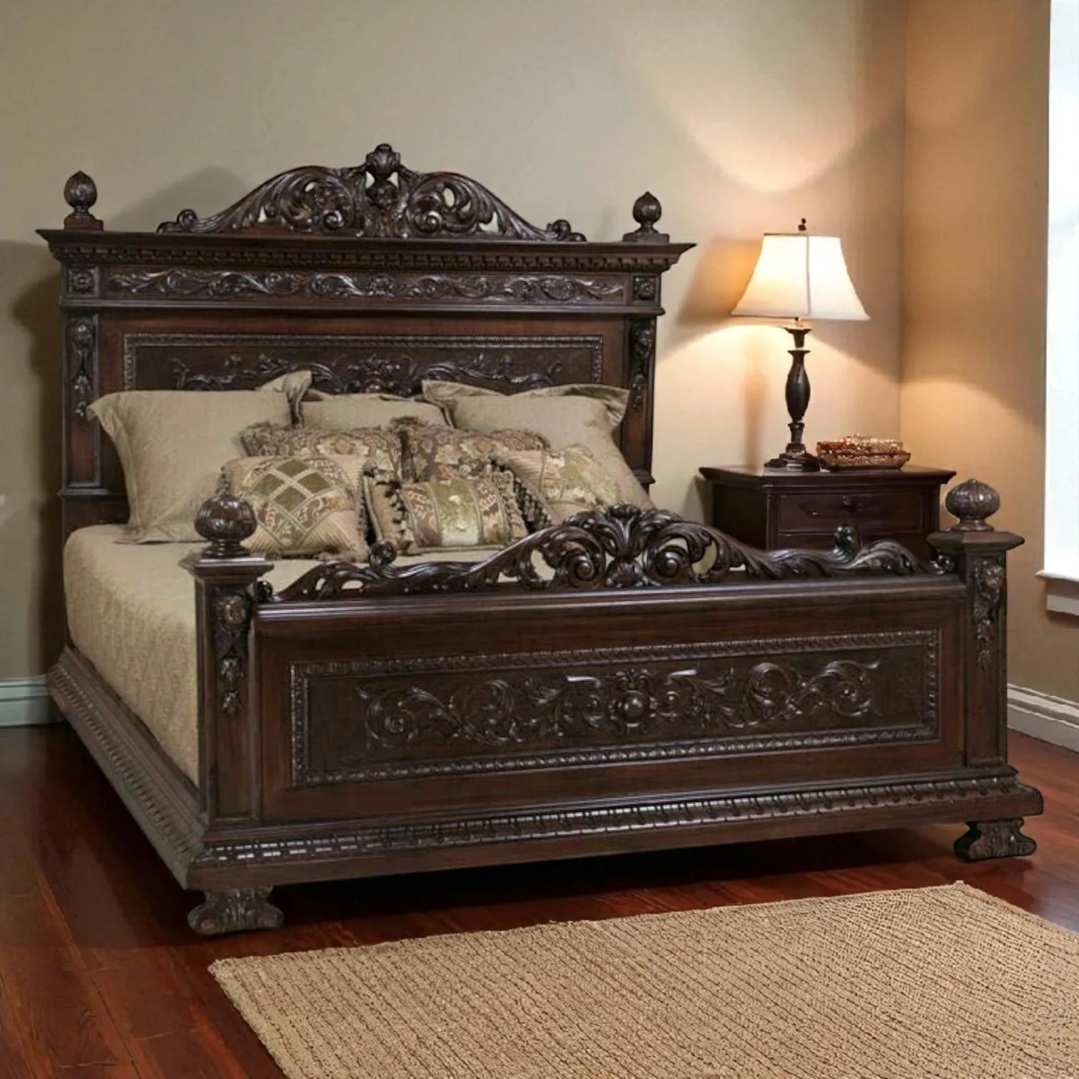 Victorian Headboard Carving Bed With Dark Walnut Finish Best in 2025