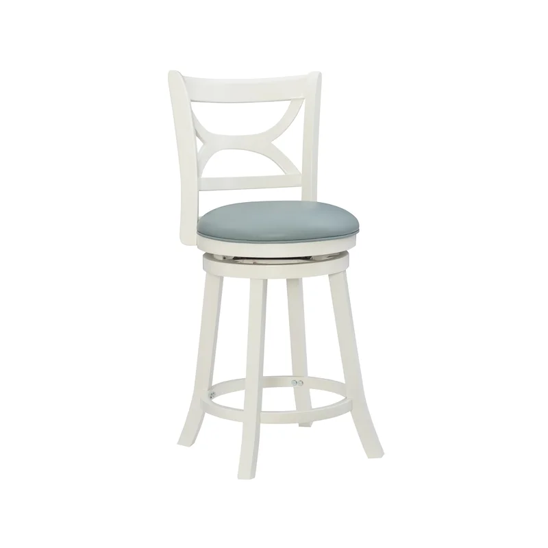 Bouleyk Faux Leather Wood Swivel Bar & Counter Stool (White) - Image 4
