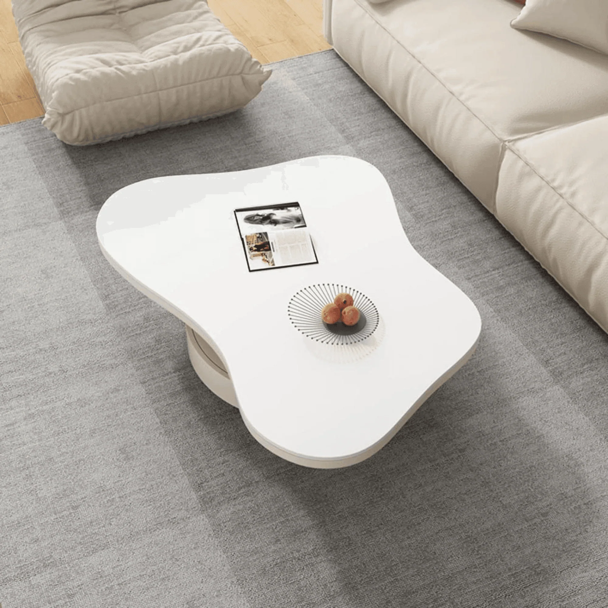 Craggy Modern Butterfly Design Coffee Table With Convenient Storage 1 Drawer ( White ) - Image 3