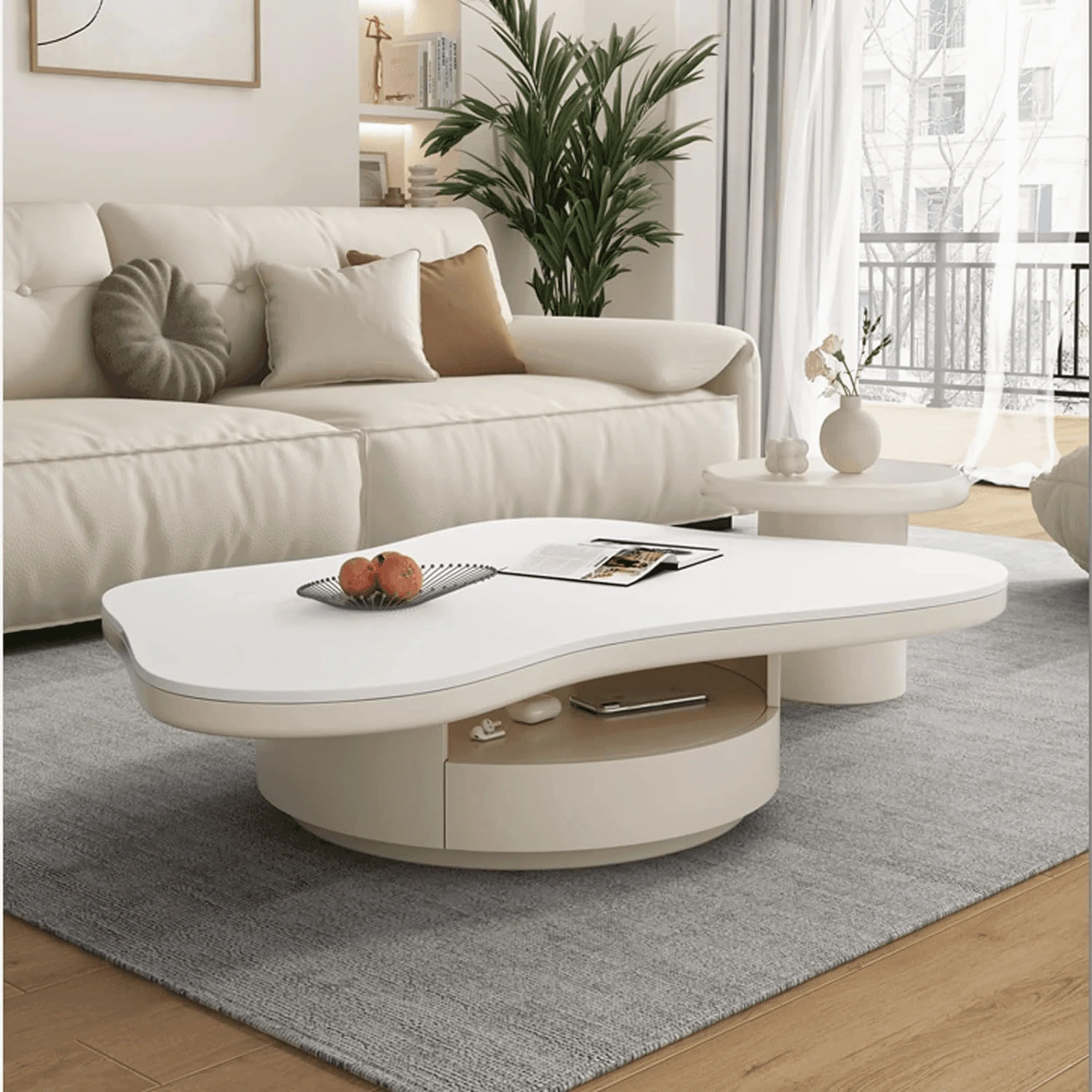 Craggy Modern Butterfly Design Coffee Table With Convenient Storage 1 Drawer ( White )