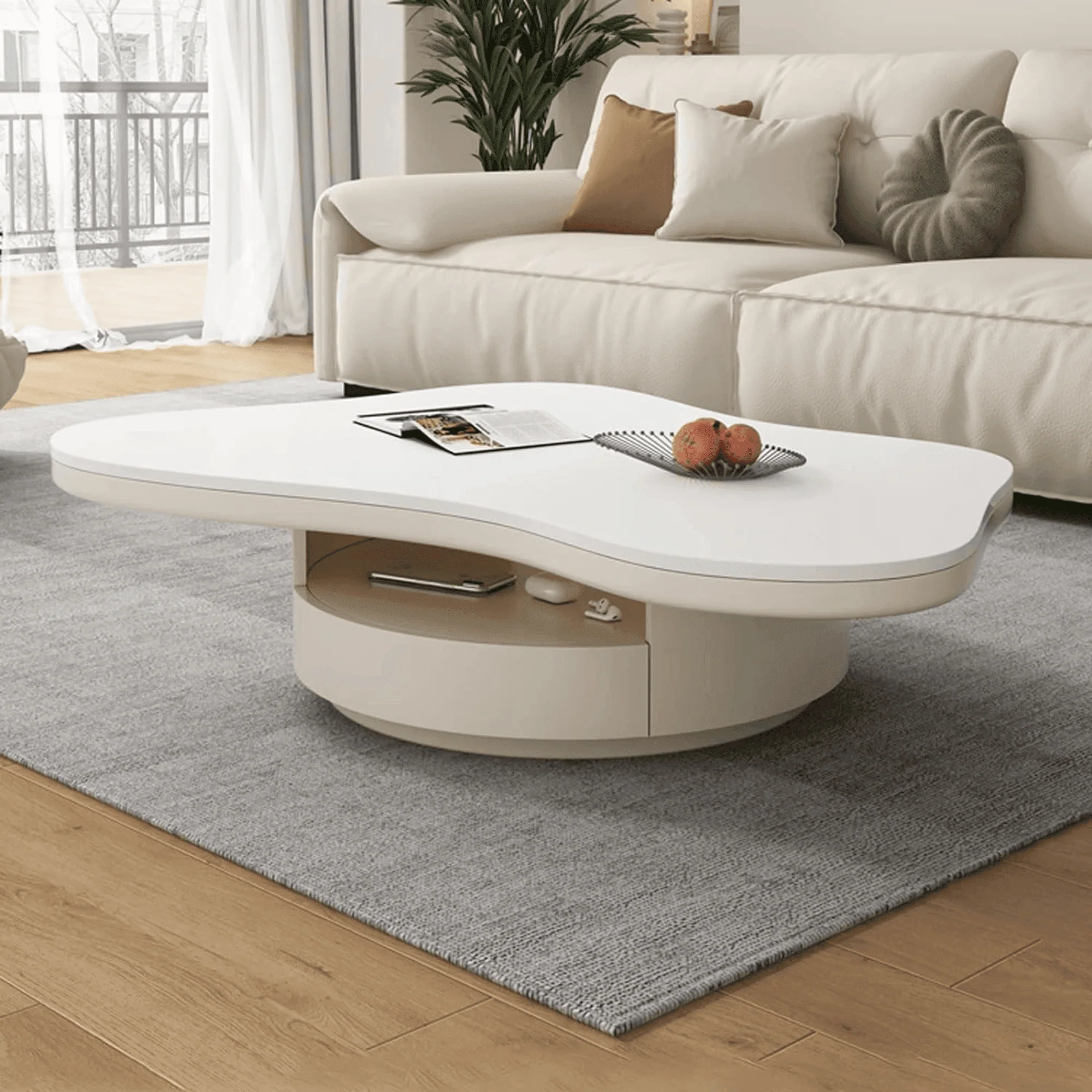 Craggy Modern Butterfly Design Coffee Table With Convenient Storage 1 Drawer ( White ) - Image 2